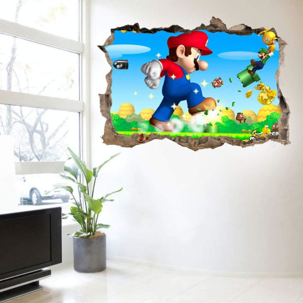 Super Mario Veggdekor 3D Breakout Veggdekor for Barn Soverom Stue Veggdekor 15,7x23,6 tommer (Super Mario)