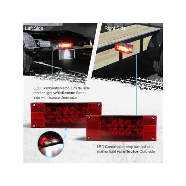 Rektangulär LED-ljusuppsättning för nedsänkbar husvagns- och släpvagnsbroms, röd, över 80 tum