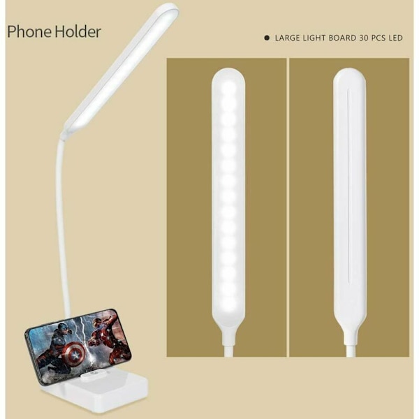 USB-laddningsbar trådlös LED-skrivbordslampa 1200 mAh batteridriven, touchkontroll 3 färger 6 justerbar ljusstyrka, bärbar bordslampa för barnläsning