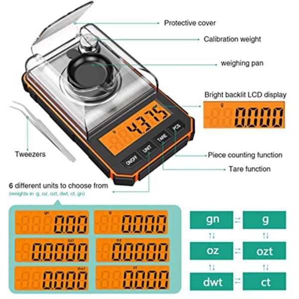 0,001G Finvåg, 50G / 0,001G Digital Milligramvåg, Digital Fickvåg med LCD-display, Digital Labbvåg, Blå