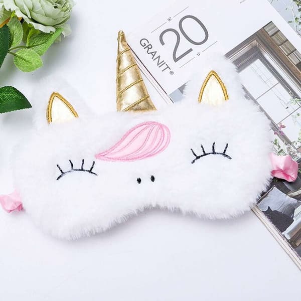 2 st 3D Enhörning Sov Mask Mjuk Fluffig Cartoon Ögonmask Elastisk Ögonlock