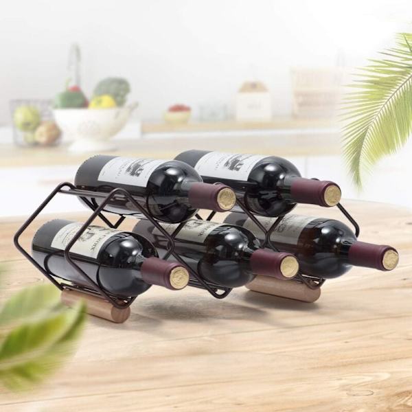 Stackbar för vin, Horisontell vinhylla, Kopparmetallstativ, Fristående förvaringsställ, Bordsskiva för vin, Plug and Play, Lätt att montera