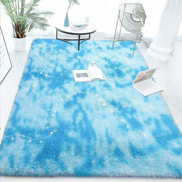 DENUOTOP Tæppe til Stue, Moderne Blødt og Fluffy Super Blødt Fløjl Indendørs Tæpper Fluffy Blødt Langt Hår Dekorativ Stol Pude Sofa Måtte (Blå