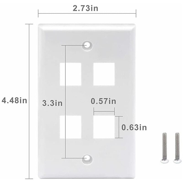 4-porters Keystone veggplate (10-pakning), enkle veggplater for Keystone RJ45-kontakt og modulære innlegg, hvit