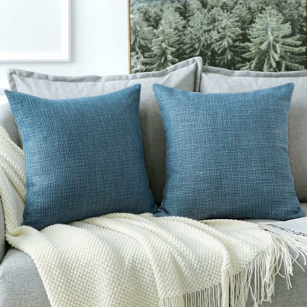 Kuddfodral, Set om 2 Ren Färg Linne Soffa Kuddfodral för Hem Vardagsrum Sovrum Heminredning (Blå, 45x45cm)