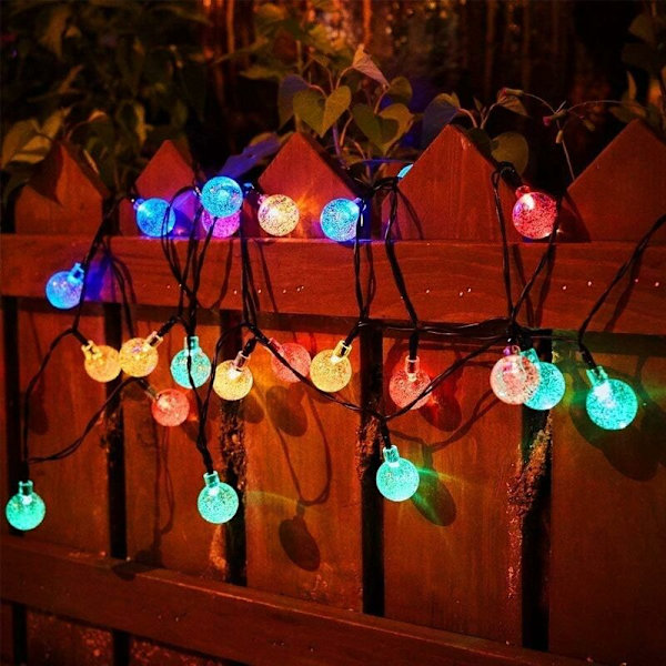 Solcelledrevne lysslynger, 7m 50 LED julelys med 8 lysmoduser, vanntette krystallkulegirlandere for jul, hage, uteplass (fargerik)-
