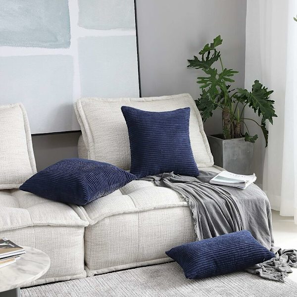 Ryggstödspåslakan 2-pack Dekorativa Randiga Corduroy Rektangulära Kuddfodral Avlånga Kuddfodral för Soffa - 20 x 20 tum Marinblå