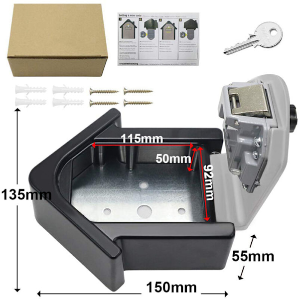 Vægmonteret nøgleskab Nøgleskab med digital kode & nøgle til nødsituationer, stort nøgleskab Udendørs nøgleskab til hjem, kontor, fabrik, garager