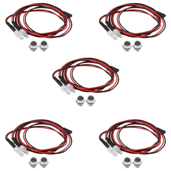 5 stk 2 LED 5mm frontlykter RC tilbehør LED-lys for 1/10 Drift Model Car Vehicle, Hvit