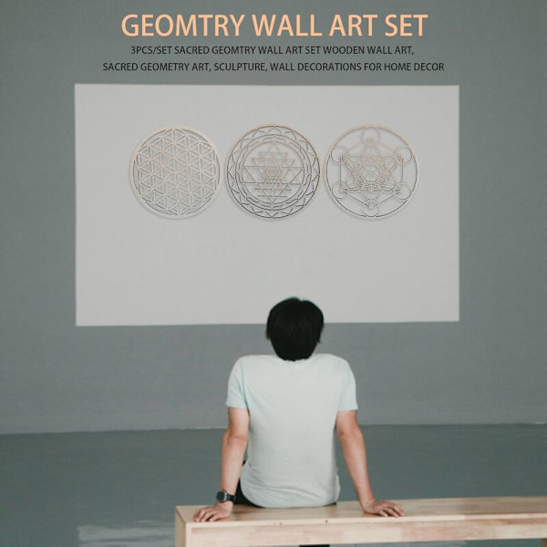3 st / set av helig geometri konst trä konst set, helig geometri konst, skulptur, väggdekorationer för heminredning