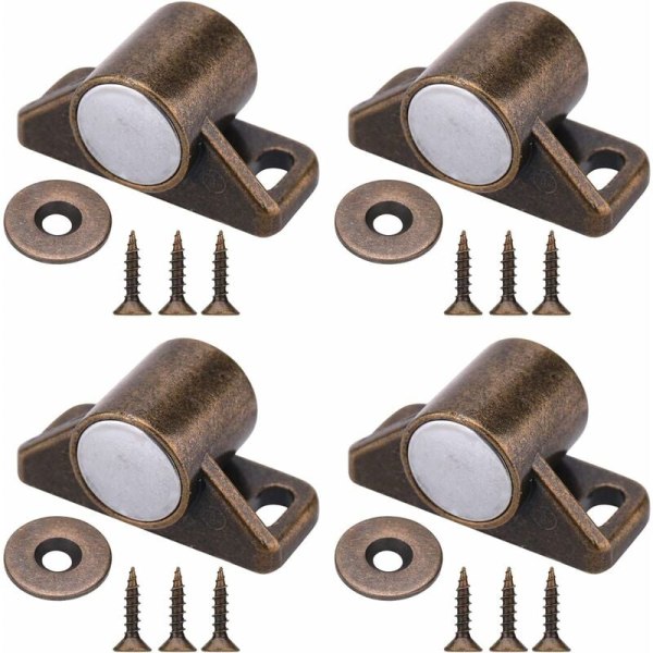 4 stycken magnetiska dörrspärrar Skåpdörrmagneter med skruvar i rostfritt stål för lantbruksskåp skjutdörrstängare (brons)