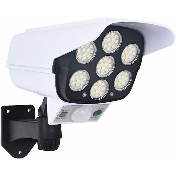 Solcellsbelysning med rörelsesensor för utomhus - Dummy-säkerhetskamera, falsk övervakning, LED-lampa med mänsklig kroppsdetektering för trädgård, gångväg, korridor