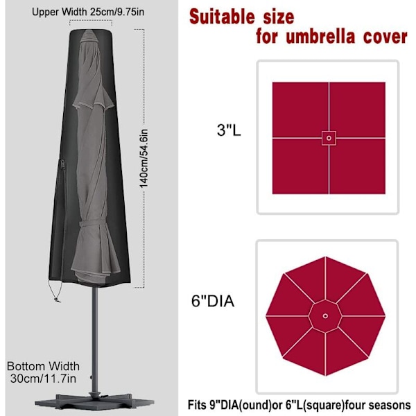 Suora Parasolikansi, 2m Vedenkestävä Parasolikansi, UV-Suoja, Tuulenkestävä 210D Oxford-Kangas Umbrellankansi Vetoketjulla Vedenkestävä (140x25x30cm)