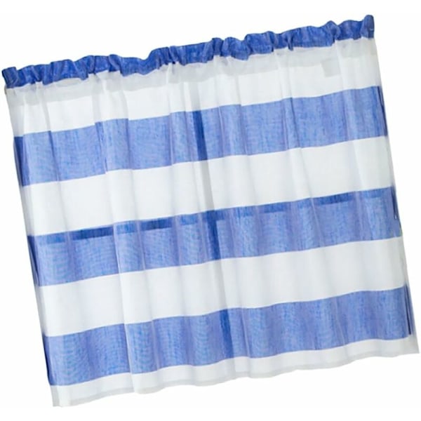 1 Panel Randig Gardinstångsficka Halv Gardin Badrum Kort Tier Valance - Blå 137x76cm