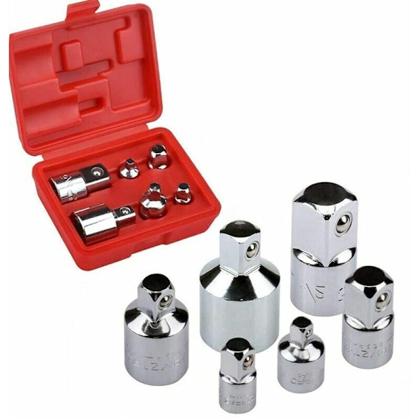 6-delt adapter- og reduksjonssett 1/4, 1/4, 3/8, 1/2 skralle/hylser/forlengelseskonverteringssett