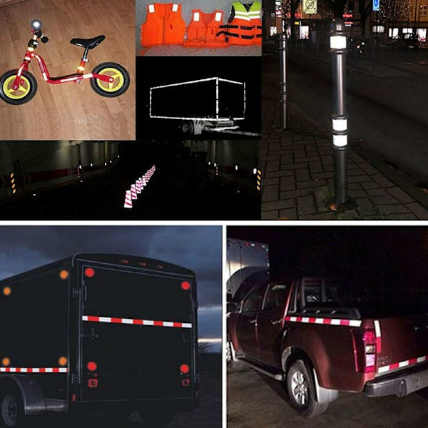 2 kpl heijastavaa turvallisuusvaroitusnauhaa heijastava tarrakalvo valkoinen punainen, fluoresoiva turvallisuusteippiyö näkyvyyteen 5cm x 3m