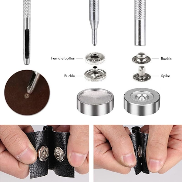 120 stk Metall Trykknapper 4 Farger Lær Trykknapp Klær Kobber Trykknapp med 4 stk Festverktøy for Klær Lær Håndverk (12mm)