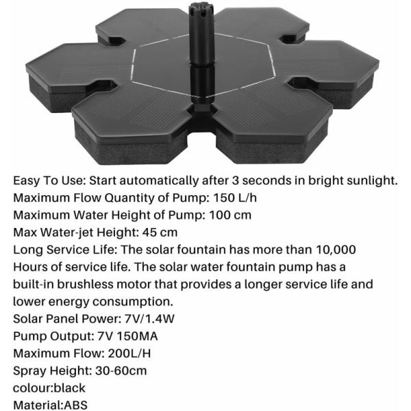 Solardriven pump för fågelbad - solpanelkit för utomhusbevattning - nedsänkbar pump