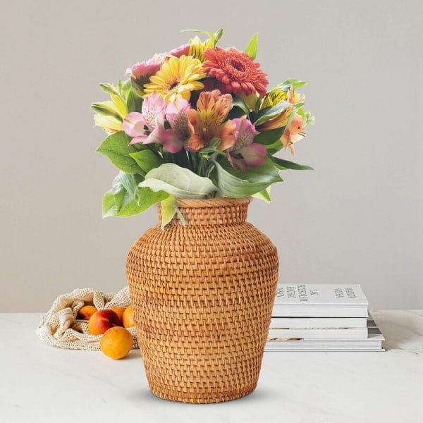 Flettet vase i rattan, kunstvase, moderne borddekoration, planter, blomsterpotte, skøre bolighaveartikler, blomst