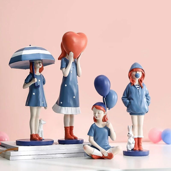 Moderne skulptur Ballongjente Figurer Søte Jenter Karaktermodell Kunst Harpiks Statue Hjem Interiør Dekor Håndverk C