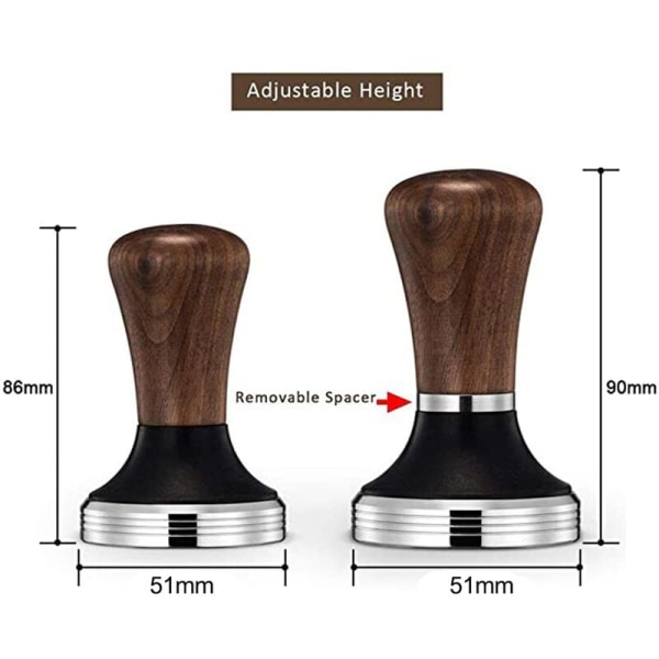 Kaffe Tamper Valnød Håndtag 51Mm, Espresso Hånd Tamper 51Mm, 304 Rustfrit Stål Kaffe Tamper med Måtte
