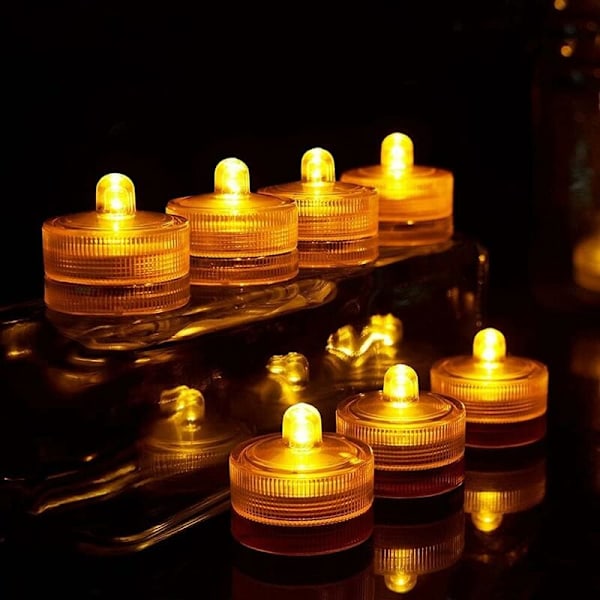 Gula vattentäta undervattensrunda mini LED-tealights nedsänkbara lampor för hem bröllopsfest vas festival Alla hjärtans dag dekoration（12pack）