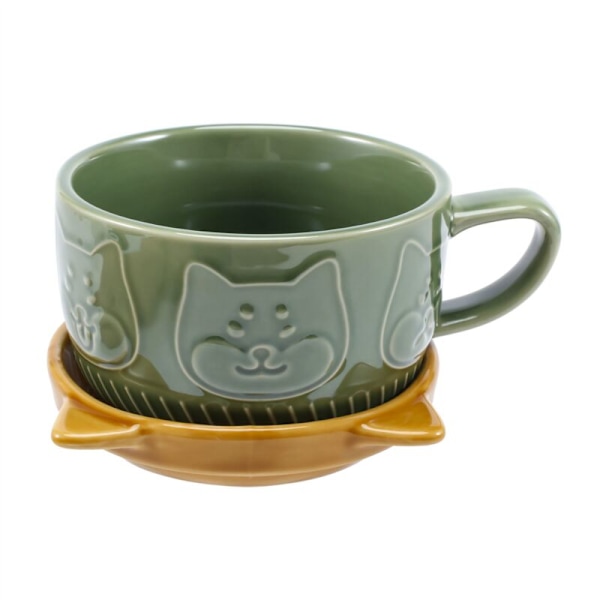Japansk sød keramisk krus Shiba Inu Panda kaffekop med låg par mælk - frokostkop kaffekop (grøn)