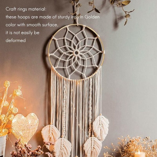 8 stk. Serie 8 tommer Dream Catcher Ringe Metal Ringe Makrame Ring til Håndværk og Dream Catcher Tilbehør, Guld
