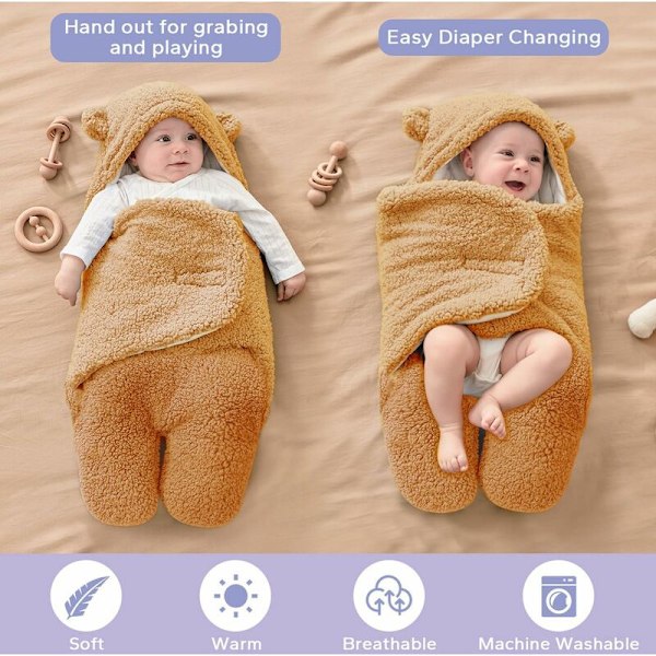 - Unisex Baby Swaddling Tæppe, Børnepleje Bunting Nest Sovepose, Hætte Swaddling Sovepose S(1-3 Måneder)