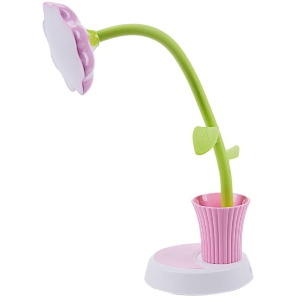 Barnelampe Led Skrivebordslampe Justerbar Trykkontrolllampe Fleksibel USB Oppladbar Studielamper med Blyantholder Solsikke Rosa+Grønn