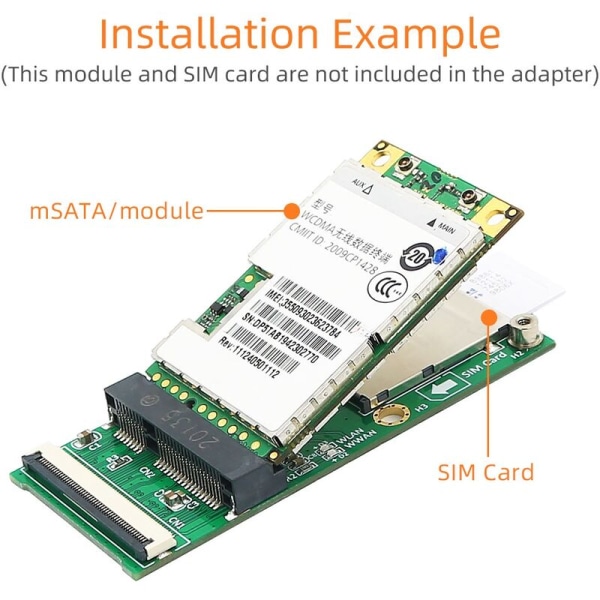 Mini PCI-E MSATA joustava jatkokaapeli SIM-korttipaikalla täysikokoiselle ja puolimittaiselle MSATA SSD:lle (WIFIxWWANxWLAN-moduuli)