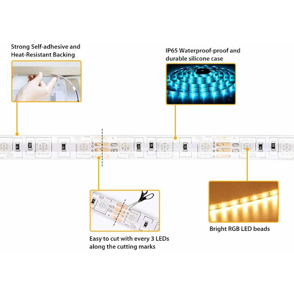 5m USB LED-remsa för sovrumsdekoration 5050 RGB Bluetooth-lampa med appkontroll Självhäftande tejp för sovrum, hem, kök