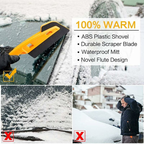 Bil Anti-Frost Isskraper med Hanske Oppvarmet og Vanntett Fôr Vindusvisker Snøskrape Elastisk Innelukket 2 PCS-