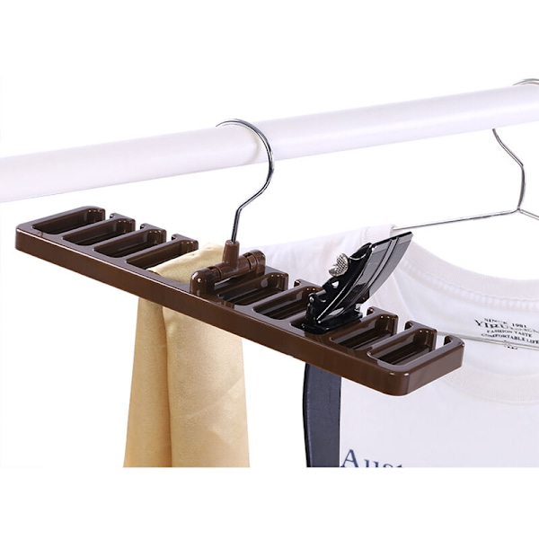 10 Slots Slips Organizer Holder til Bælter og Halstørklæder i Robust Plastik til Skab - Brun