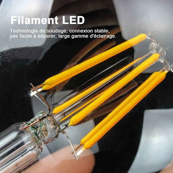 LED-filamenttilamppu E27 G45, 6W vastaa 60W vintage-halogeenivaloa, lämmin valkoinen 600Lm 2700K, ei himmennettävissä, 6 kpl pakkaus.