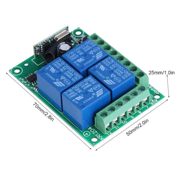 Universal Trådlös Fjärrkontrollbrytare DC 12V 4CH Relämottagarmodul med 4 Kanaler 433MHz RF Fjärrsändare Mhz