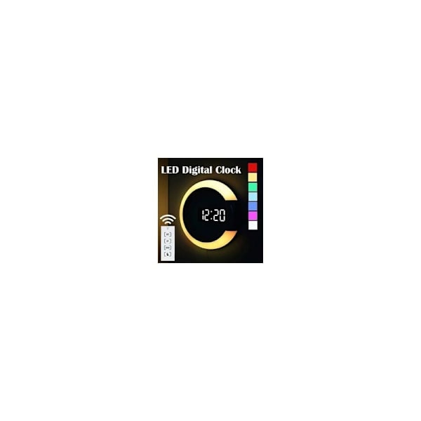 Väggklocka LED, Modern Stil Kreativ Digital Klocka, Alarmfunktion, Temperaturvisning (Vit)
