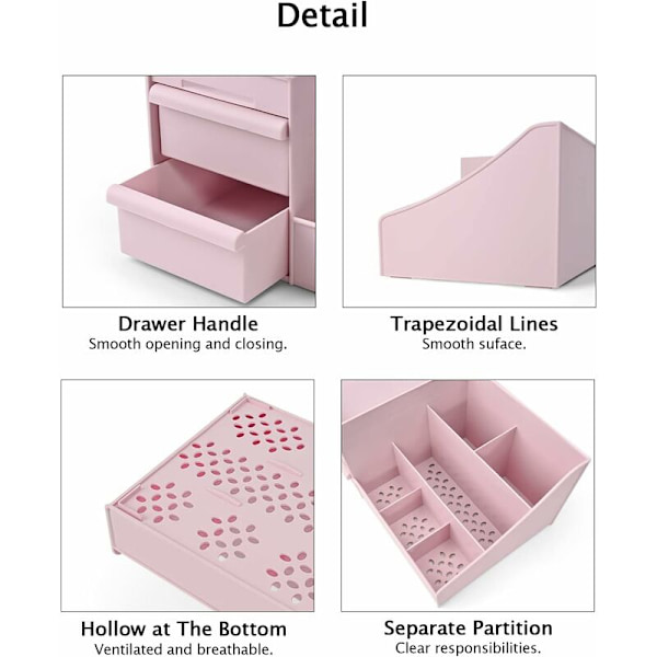 Skrivebords Kosmetik Opbevaringsboks med Skuffer, Makeup Organiser Skuffer Afdeling Desk Organiser Makeup Organiser til Soveværelse Badeværelse Kontor-DENUOTO