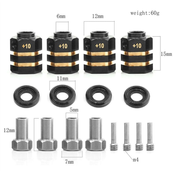 RC Messingavstandsstykker Hjulnavforlengelser for Adapterforlengelsesdrivhjul TRX4 TRX6 (+10mm tykkelse)