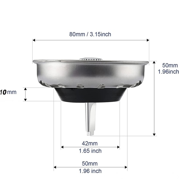 1 stk. Kjøkkenvask Stopper Sil Søppeltømming, Rustfritt stål Universal Anti-Clog Kjøkkenvask Sil Screen Basket Sil, Kitchen Si