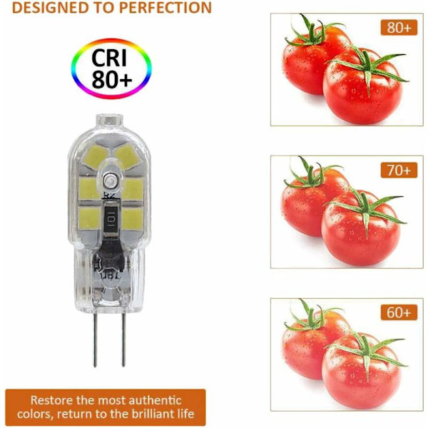 10-pak G4 2W LED-pære til emhættelys, AC/DC 12V, svarende til 20W halogenpære, 200LM, Bi-Pin med klart PVC-dæksel, kølig hvid 6000K, ikke-dæmpbar
