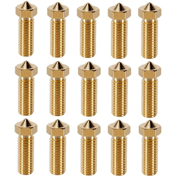 15-dels Munstycke Set, 3D-skrivare, 7 st Mässingmunstycken 0,4 mm & 2 st 0,2 mm, 0,6 0,8 1,0 - Guld