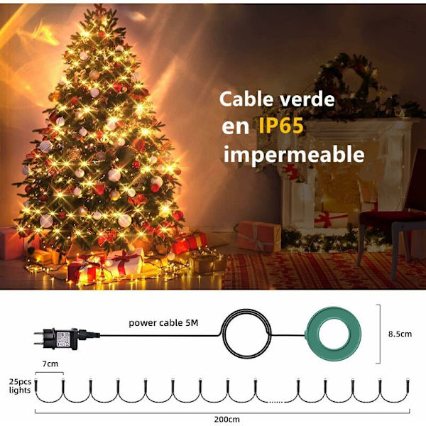 Julgransljus med ringar, 400 LED 16 trådar, LED-gardin för inomhus- och utomhusdekoration (varmvit)