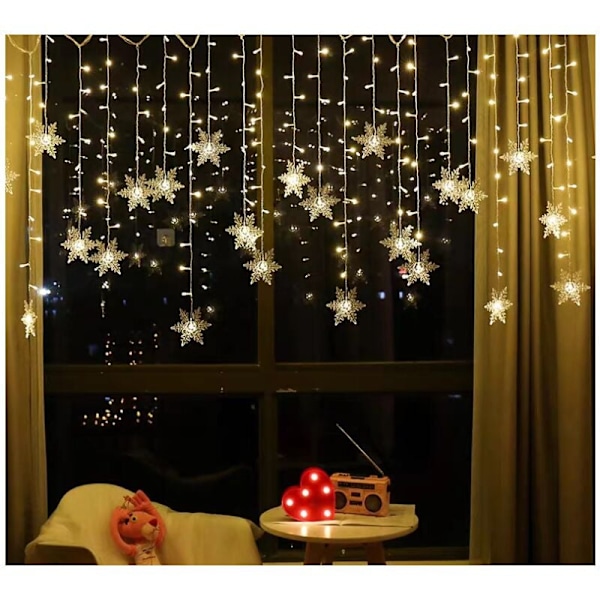Lyslenker, Gardinlys, 4m 96 LED Juleledelys Snøflak 8 Lysmoduser, Vindudekorasjon, Jul, Bryllup, Bursdag, Hjem, Patio