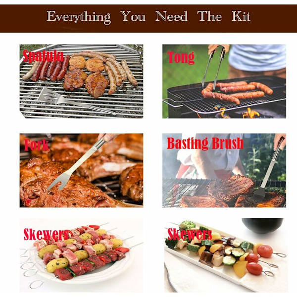 BBQ verktøysett med aluminiumsveske 3 i 1, Premium grillutstyr i rustfritt stål