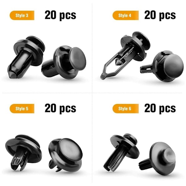 120 stk. bilplastnitter, fastgørelsessæt med 6,3 mm, 8 mm, 9 mm og 10 mm ekspansionsskruer, kofanger-push-clips