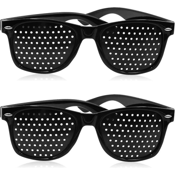 Pinhole-briller for å forbedre synet, Unisex svarte Pinhole-briller for å styrke synet, 2 stk.
