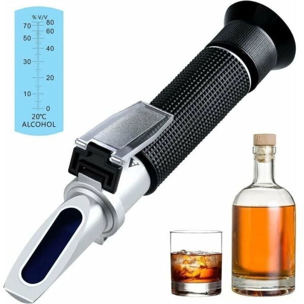 Hög noggrann alkoholrefraktometer 0-80 % v/v, bärbart verktyg för mätning av alkoholhalt, bärbar refraktometer alkoholmätare för Bourbon Vodka Gin W