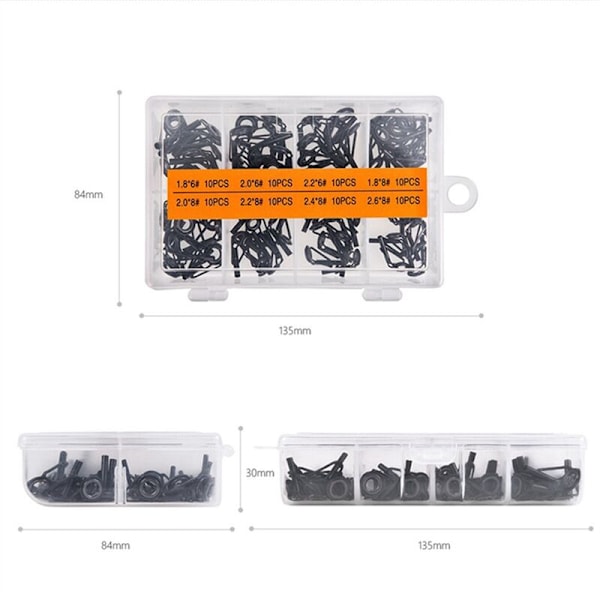 80 stk Svart Multi-Størrelse Havstangguide Ringsett Rustfritt Stål Keramisk Lokke Ring Skinne Erstatningssett