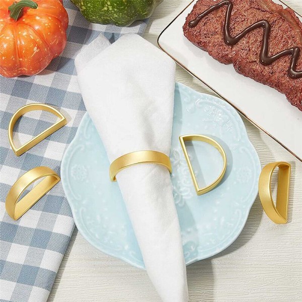 20 stk gull serviettringer i metall, serviettringholder i moderne design, halvsirkelformede spenner